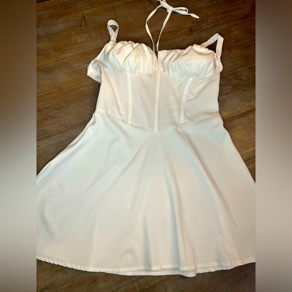Women’s White Mini Dress with Adjustable Straps Corset Style Back